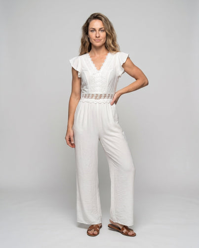 Damen Jumpsuit mit luftigen Volantärmeln und breitem Gummizug
