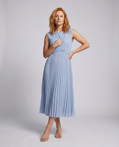 Damen Plissee Maxi-Kleid mit Wickeloberteil und eleganter Taillenbindung - Arvani