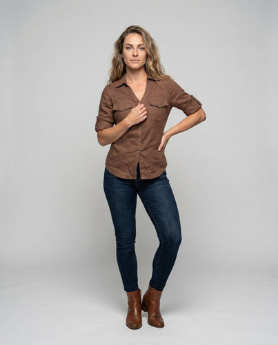 Damen Button-Down Bluse mit eleganten Details und praktischen Taschen