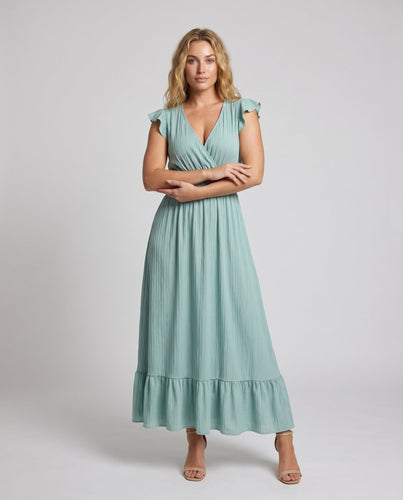 Damen Maxikleid mit V-Ausschnitt und Rüschendetails