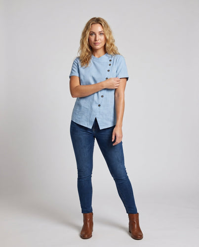 Damen Lässige Kurzarmbluse mit Knopfdetails