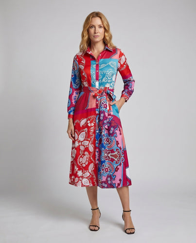 Damen Maxikleid mit modernem Paisleymuster und bindbarem Taillengürtel