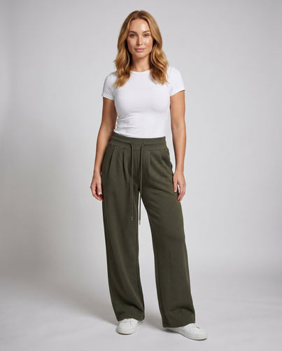 Damen nan weite Sweat-Palazzohose mit hohem Komfortbund, Kellerfalten und Kordelzug