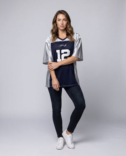 Damen nan weites Sportjersey im Football-Stil mit Mesh-Front und glänzenden Ärmeln