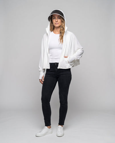 Damen UV-Schutz Kapuzenbluse mit erweiterbarem Gesichtsvisier