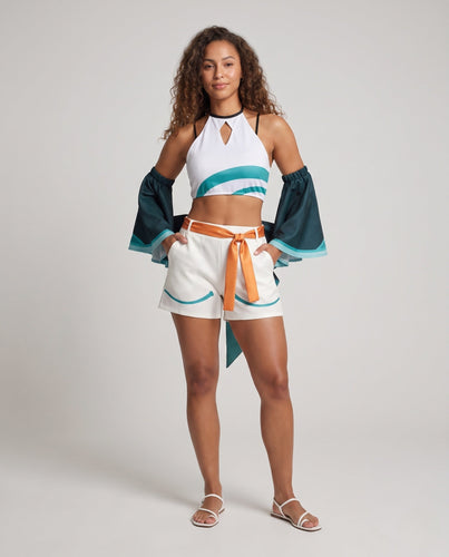 Damen Cosplay-Outfit mit voluminösen Ärmeln und dekorativen Shorts Nord Taschen