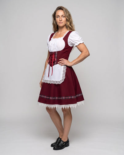 Damen Dirndl Kleid mit feiner Spitze und Satin Gürtel Nord Taschen