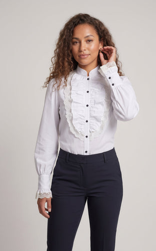 Damen elegante Rüschbluse mit Spitzenakzenten Nord Taschen