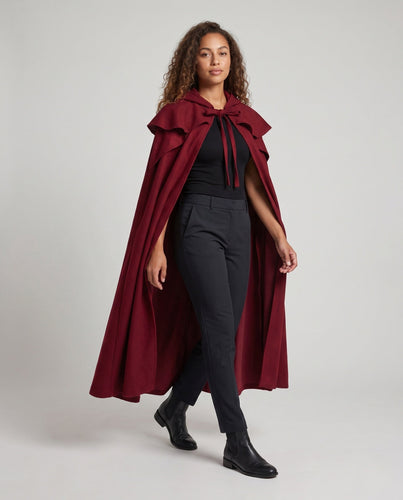Damen eleganter Kapuzenumhang mit schwingendem Schnitt und Rüschenakzenten Nord Taschen