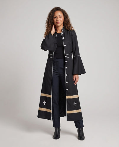 Damen Langarmkleid mit Glockenärmeln und goldenen Akzenten Nord Taschen