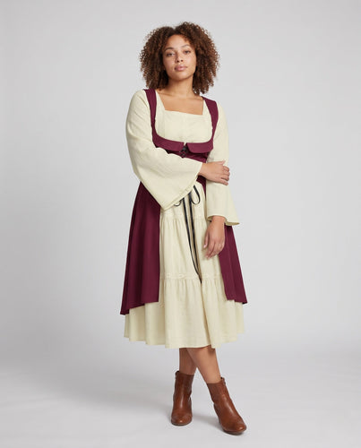 Damen Langkleid mit künstlerischem Ausschnitt und nostalgischen Schnürdetails Nord Taschen