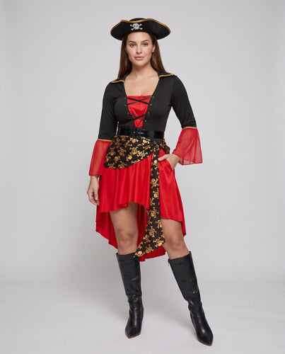Damen Piratenkostüm mit verzierten Ärmeln und Hut Nord Taschen