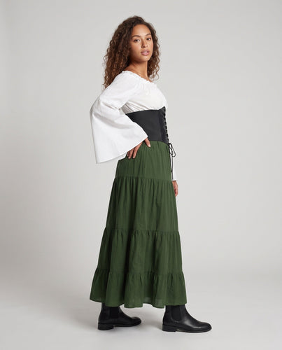Damen romantisches Maxikleid mit schwingendem Rock und tailliertem Oberteil Nord Taschen