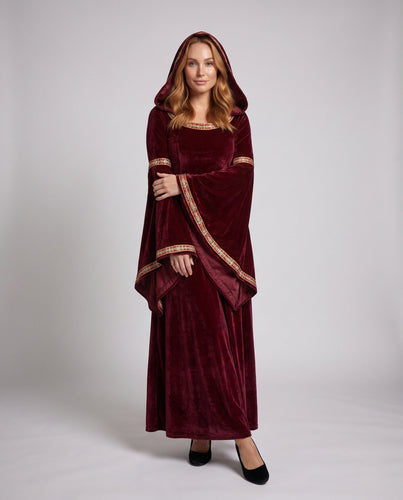 Damen elegantes Kapuzenkleid mit langen, schwingenden Ärmeln und kreativen Akzenten Nord Taschen