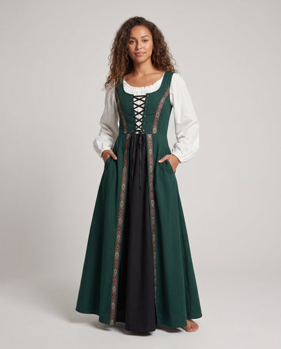 Damen Langarm Kleid mit detailreicher Schnürung und floralen Akzenten Nord Taschen
