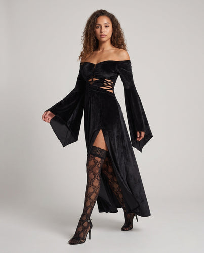 Damen Verspieltes Gothic Kostümkleid mit schulterfreiem Design und Tüllakzenten Nord Taschen