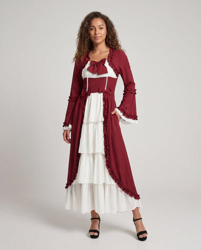 Damen Vintage Maxikleid mit ausgestellten Ärmeln und Rüschendetails Nord Taschen