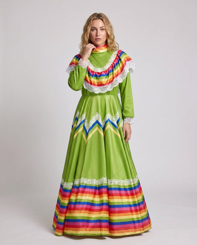 Damen Festliches mexikanisches Kleid mit bunten Akzenten und Spitzenverzierungen Nord Taschen