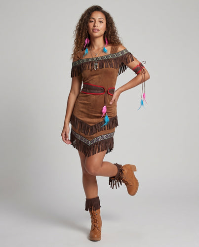 Damen Kostüm im indianischen Stil mit Fransen und detailverliebten Akzenten Nord Taschen