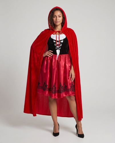 Damen märchenhaftes Kostüm als Rotkäppchen mit elegantem Umhang und detailverliebt gestalteter Corsage Nord Taschen