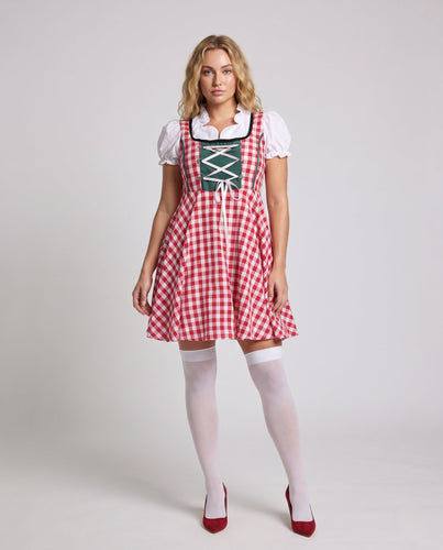 Damen Traditionskleid mit Karomuster und Rüschendetails Nord Taschen