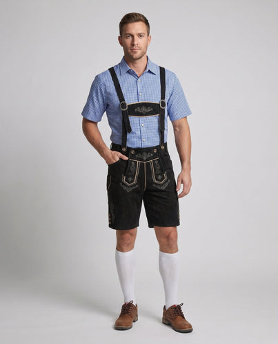 Herren Trachtenlederhose mit handverzierten Details Nord Taschen
