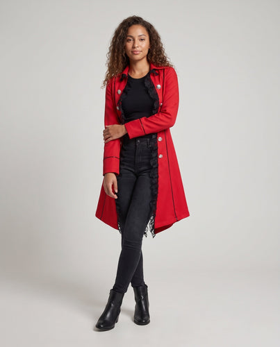 Damen Eleganter Gothic-Mantel mit Rüschendetails und kunstvollen Knöpfen Nord Taschen