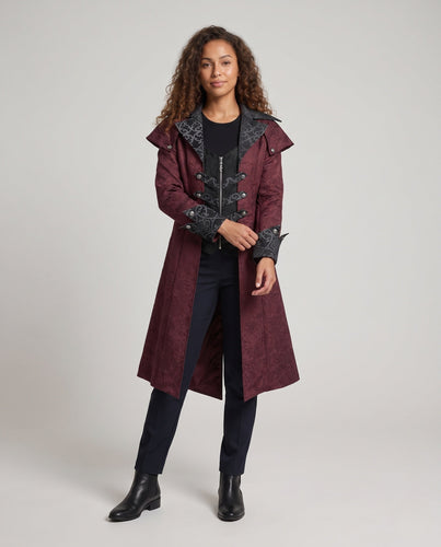 Damen Eleganter Gothik-Mantel mit floralem Muster und hohem Kragen Nord Taschen