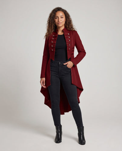 Damen Eleganter Kapuzenmantel mit asymmetrischem Saum und kunstvollen Knöpfen Nord Taschen