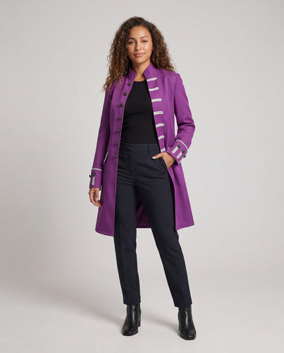 Damen eleganter Langmantel mit kunstvollen Knöpfen und asymmetrischem Saum Nord Taschen