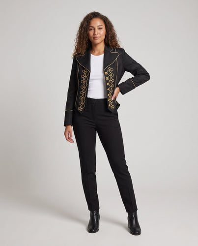 Damen Eleganter Satinblazer mit kunstvollen goldenen Verzierungen Nord Taschen