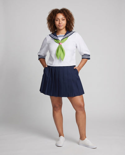 Damen Schuluniform Kostüm Set mit maritimem Kragen und plissiertem Rock Nord Taschen