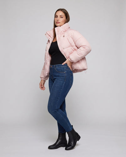 Damen kurze gestepptes Kapuzenjacke mit feiner Punktsteppung, leichtem thermischem Futter und verstellbarem Saum