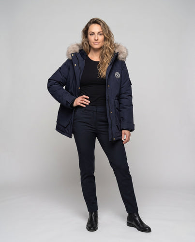 Damen gepolsterte oversized Parka mit abnehmbarem Kunstfellkapuze, großen Cargo- Klappentaschen und wärmerer Wärmeisolierung