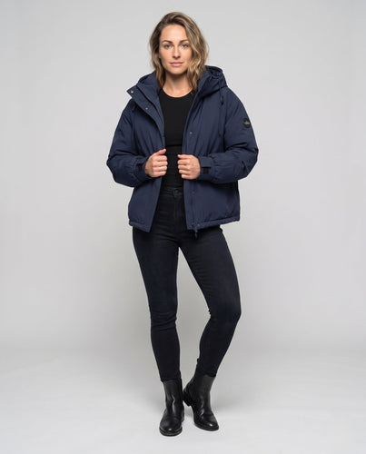 Damen Nan winddichte Hoodie-Parka im kurzen Schnitt mit thermischer Polsterung und verdeckter Vorderklappe