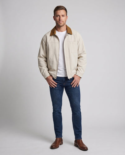 Herren oversized Harrington-Jacke mit durchgehendem Reißverschluss, aufgesetzter Brusttasche und elastischem Saum
