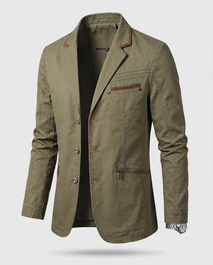 Männer Leichter Baumwoll Blazer im Lässigen Stil mit Reißverschluss Brusttasche und Slim Silhouette