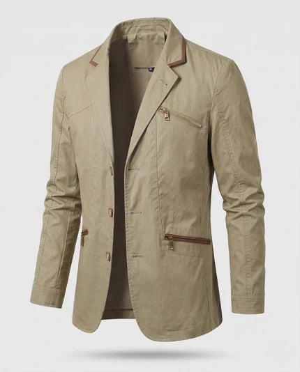 Männer Leichter Baumwoll Blazer im Lässigen Stil mit Reißverschluss Brusttasche und Slim Silhouette