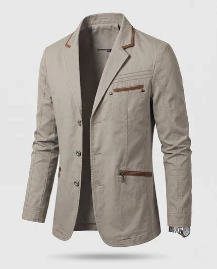 Männer Leichter Baumwoll Blazer im Lässigen Stil mit Reißverschluss Brusttasche und Slim Silhouette