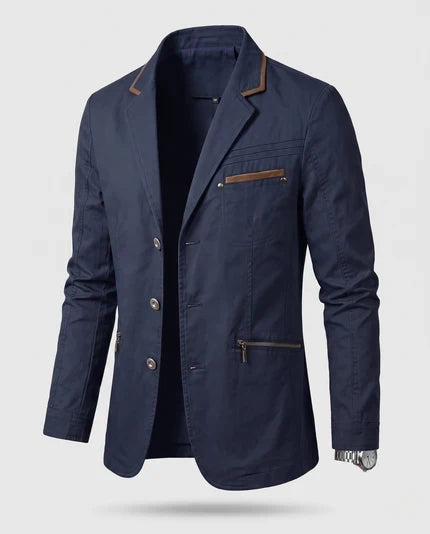 Männer Leichter Baumwoll Blazer im Lässigen Stil mit Reißverschluss Brusttasche und Slim Silhouette