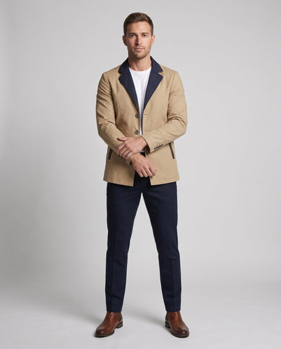 Herren Smart-Casual Kurzjacke mit Kontrastkragen, Reißverschlusstaschen und gemustertem Futter