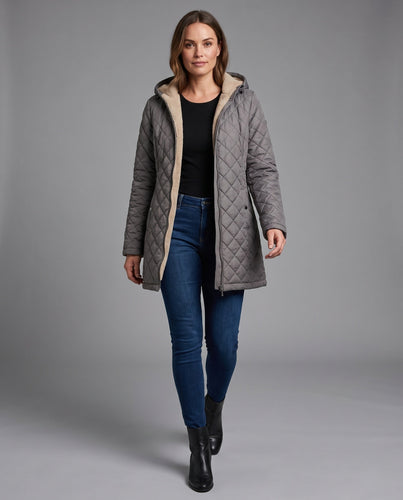 Damen gepolsterter Mantel mit Teddy-Futter und Kapuze