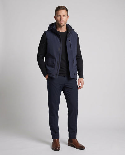 Herren ärmellose Outdoor-Weste mit verstellbarem Kapuze und großen Klappentaschen