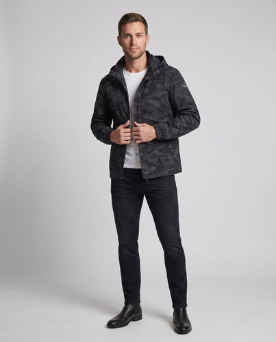 Herren Camouflage Softshell Übergangsjacke mit Kapuze und wärmendem Innenfutter