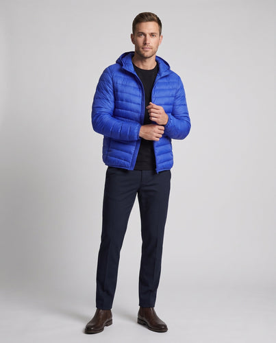 Herren ultraleichte Steppjacke mit Kapuze, winddicht und verpackbar