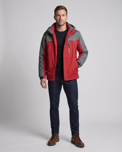 Herren wasserabweisende technische Winter-Outdoormantel mit thermischer Isolierung, abnehmbarer Kapuze und reflektierenden Einsätzen