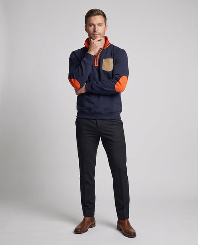 Herren Halbzip Sweatshirt mit Stehkragen, Kontrastdetails & Ellbogenpatches Nord Taschen