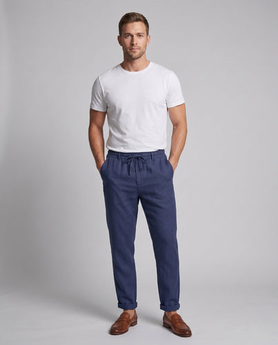 Herren Leichte Leinen Sommerhose mit elastischem Bund und Kordelzug Nord Taschen