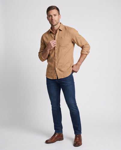 Herren Leinenlook-Hemd aus Baumwollmischung mit Brusttasche und lässiger Passform Nord Taschen