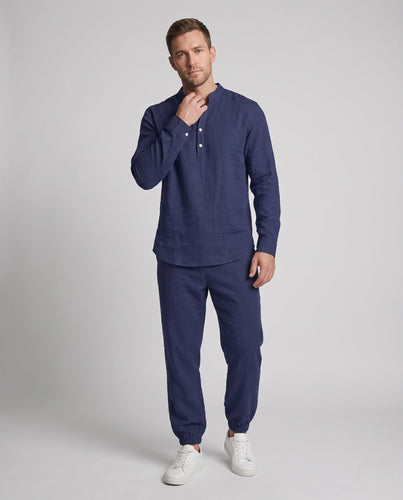 Herren Lagenlook Loungewear-Set mit Stehkragen Henley & elastischen Jogginghosen Nord Taschen